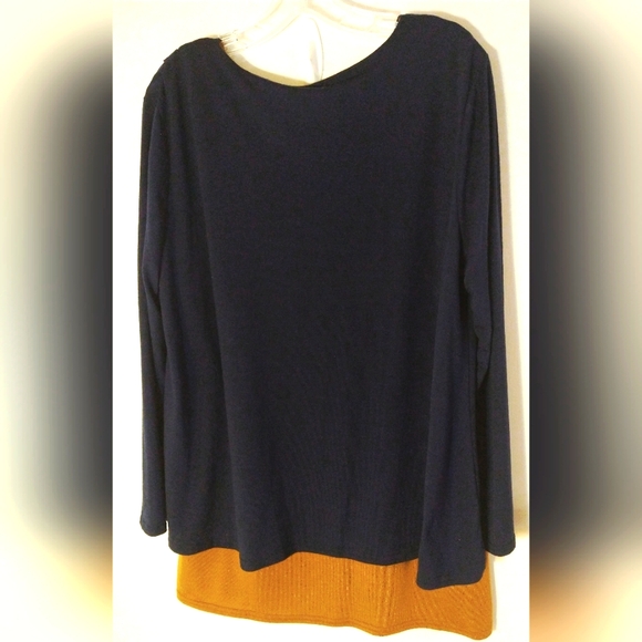 DARK BLUE AND RICH TAN COLOR BLOCK TOP SIZE 4XL SOFT BRUSHED POLY LONG SLEEVES - Picture 2 of 8